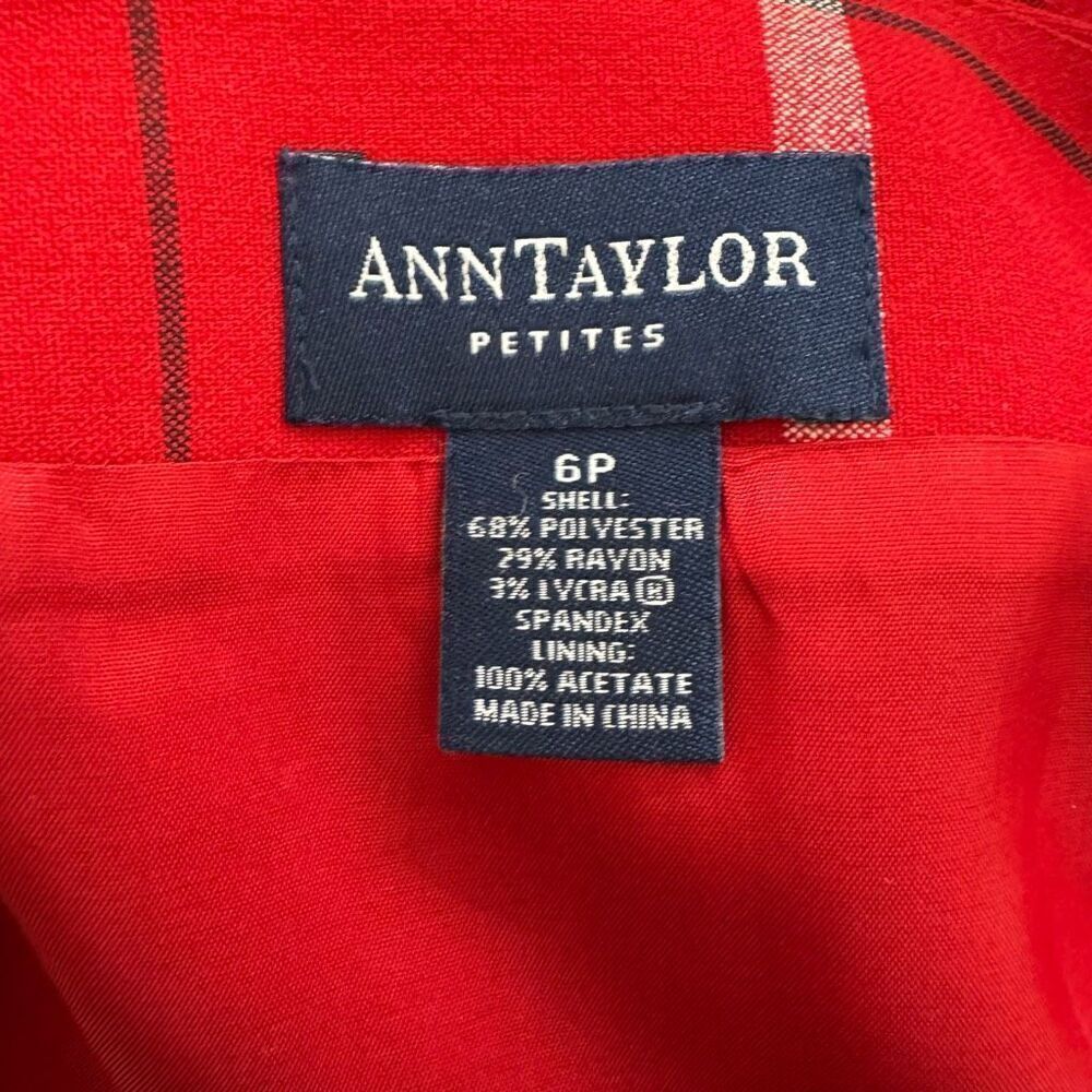New Ann Taylor Red Window Panel Plaid Pencil Skirt Size Petite 6P Fall Winter - Picture 5 of 6